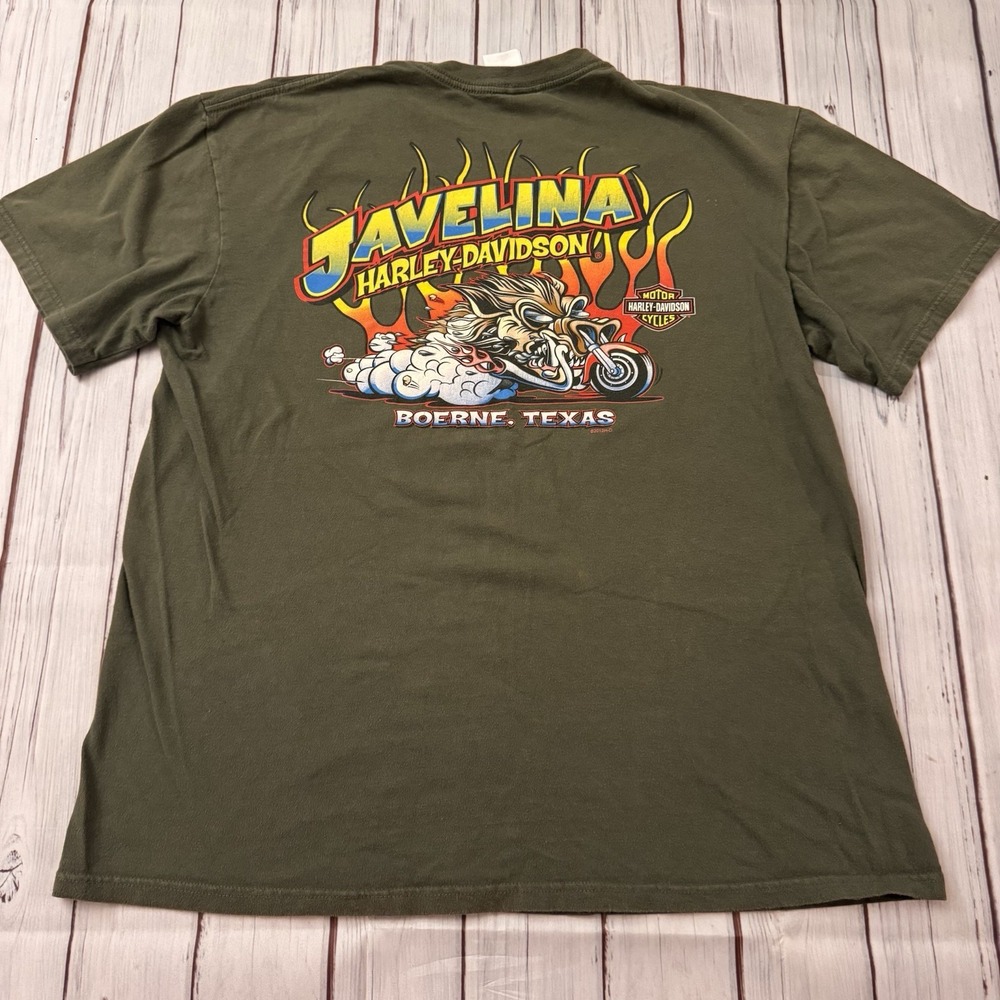 Vintage Harley Davidson Javelina Boerne TX Eagle Shirt Mens‎ XL Green 2012